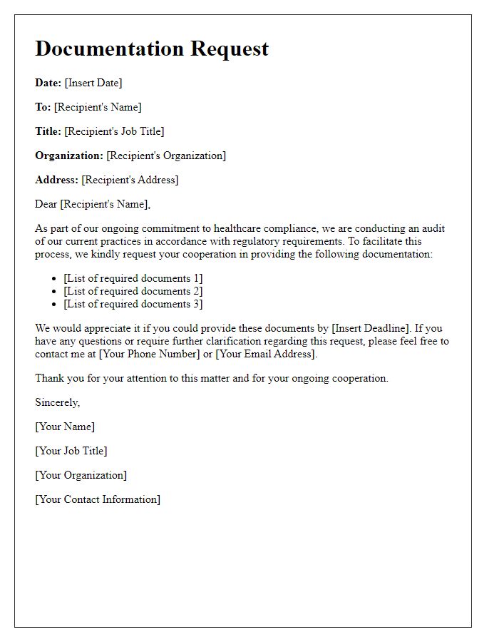 Letter template of documentation request for healthcare compliance audit