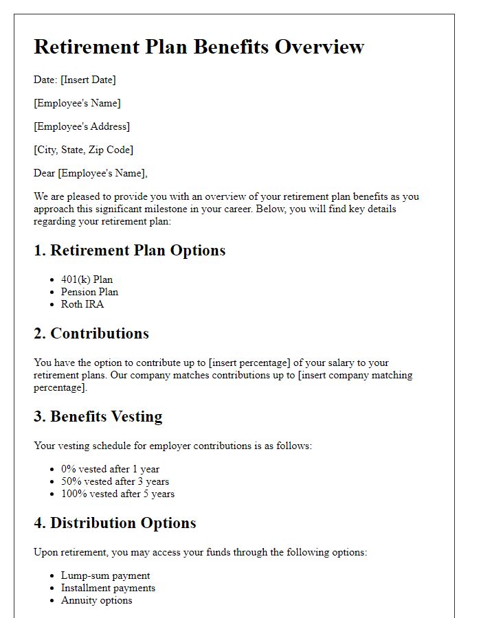 Letter template of retirement plan benefits overview