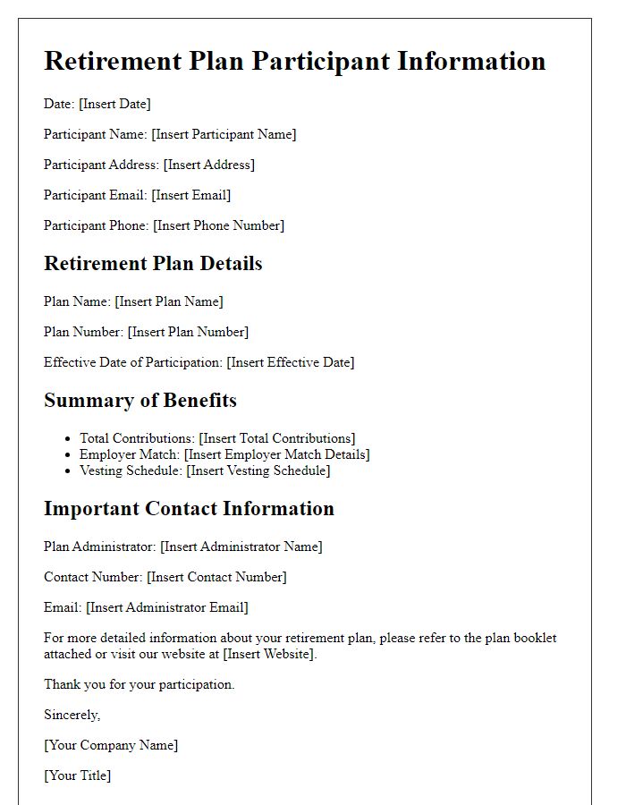 Letter template of retirement plan participant information