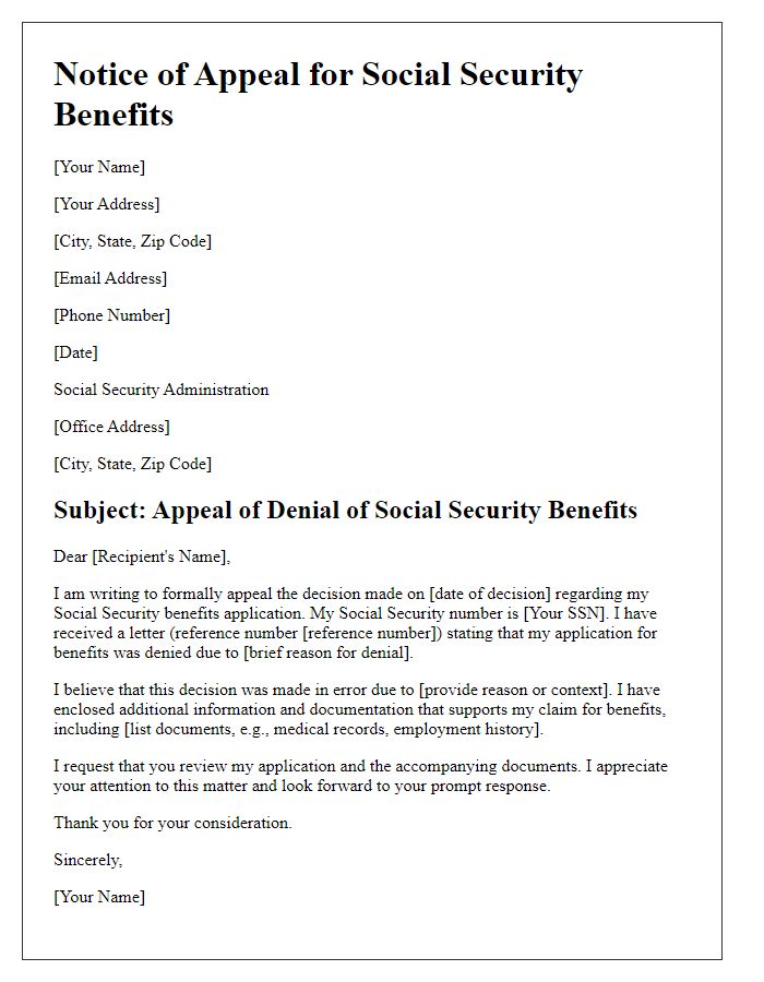 Letter template of Appeal Notice for Social Security Benefits