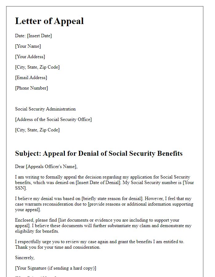 Letter template of Appeal for Social Security Denial