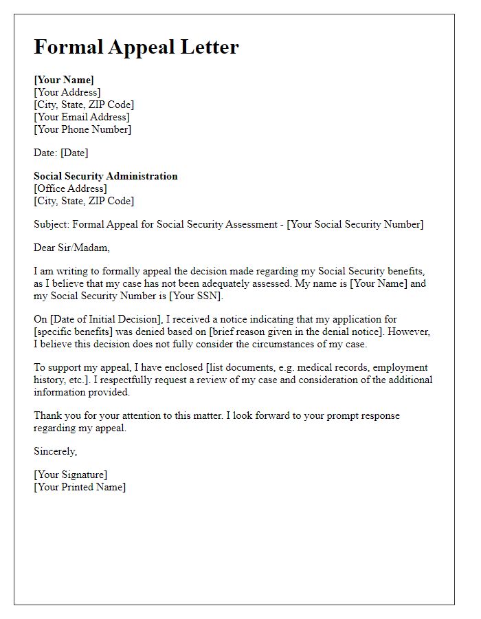 Letter template of Formal Appeal for Social Security Assessment