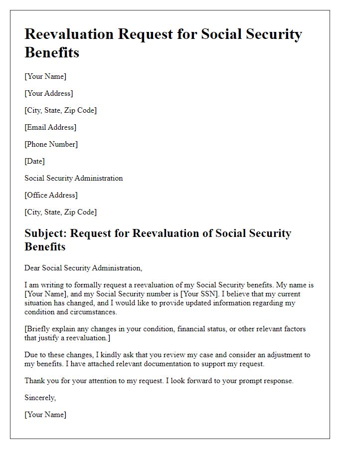 Letter template of Reevaluation Request for Social Security Benefits