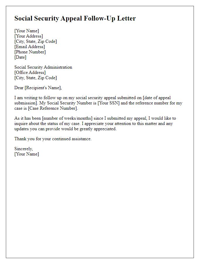 Letter template of Social Security Appeal Follow-Up