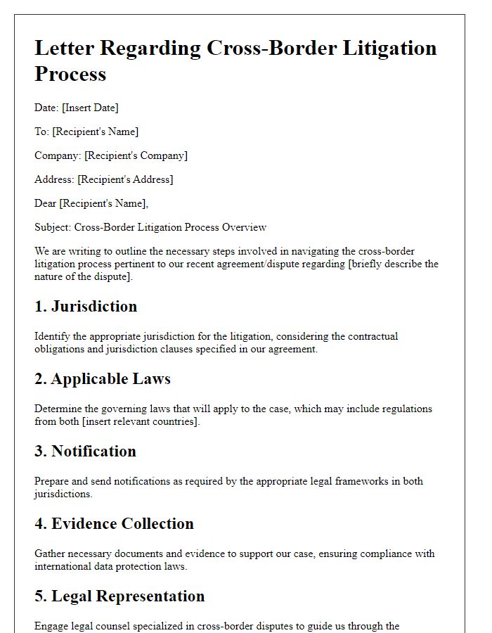 Letter template of cross-border litigation process for international businesses