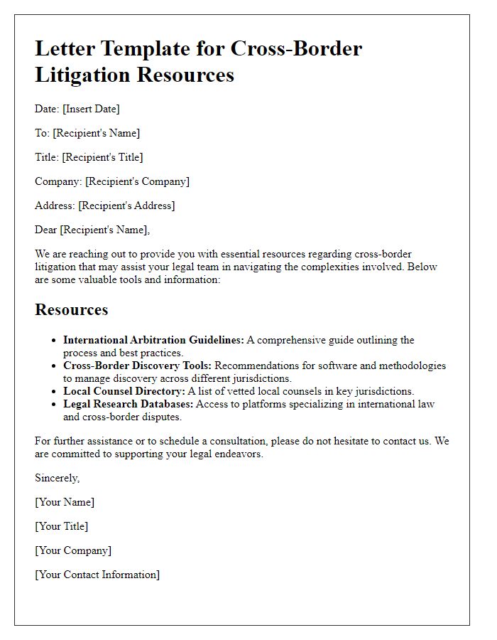 Letter template of cross-border litigation resources for legal teams