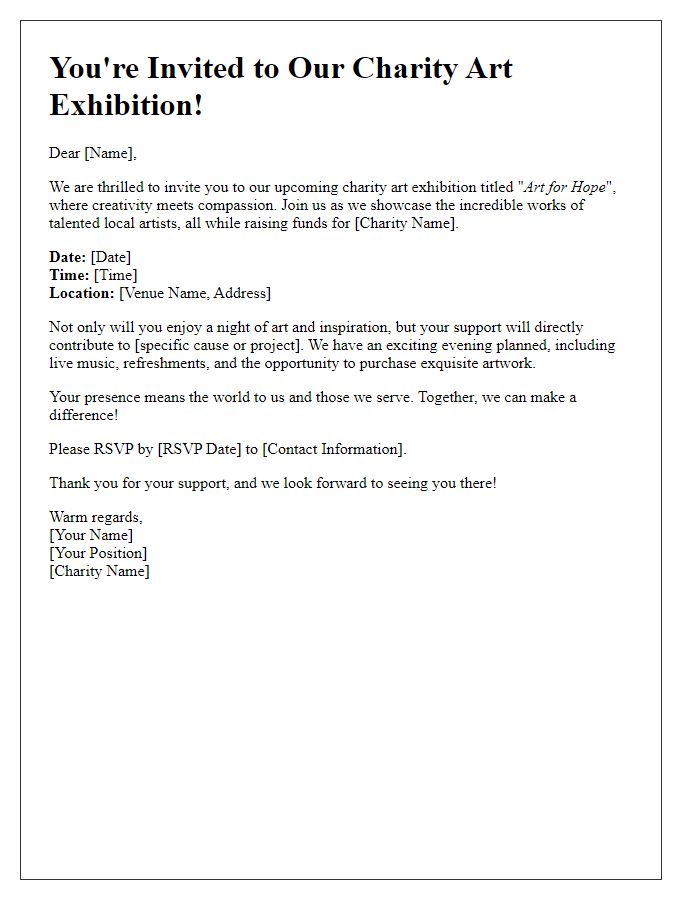 Letter template of charity fundraiser invitation for art exhibition