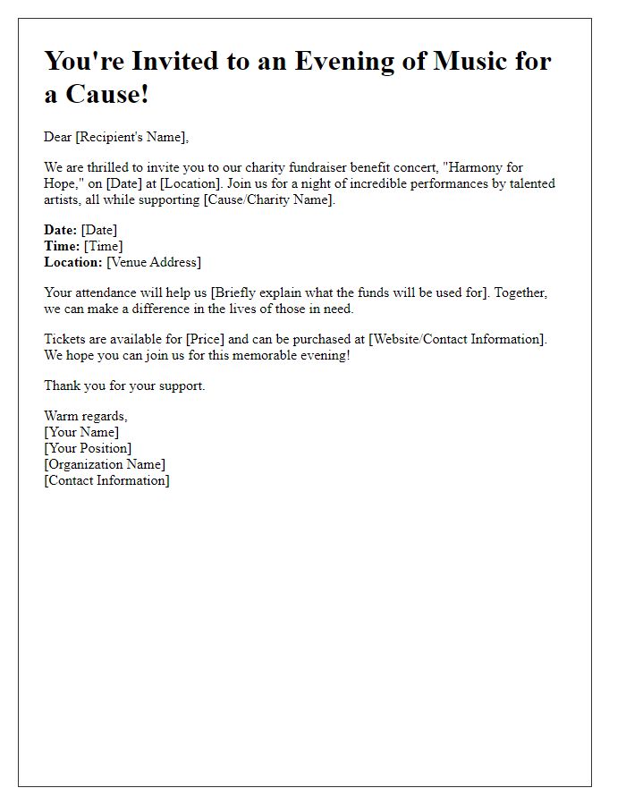 Letter template of charity fundraiser invitation for benefit concert