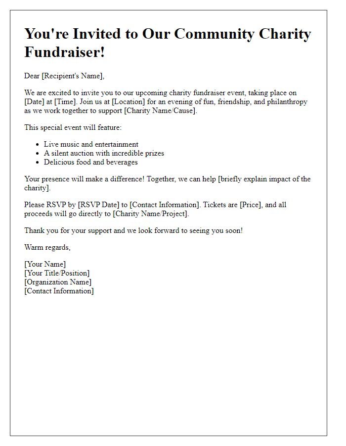 Letter template of charity fundraiser invitation for community event