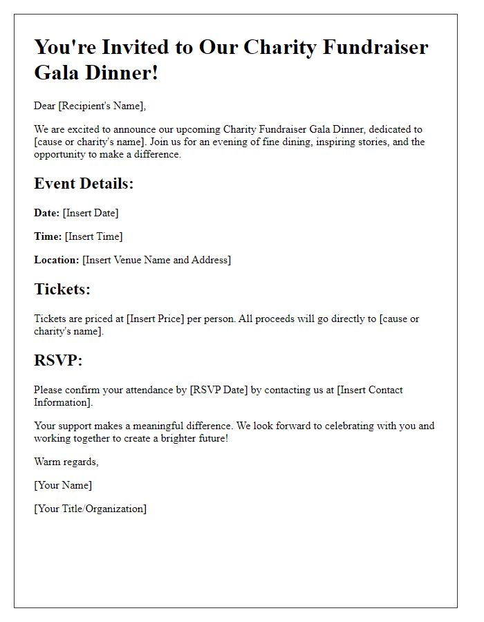 Letter template of charity fundraiser invitation for gala dinner