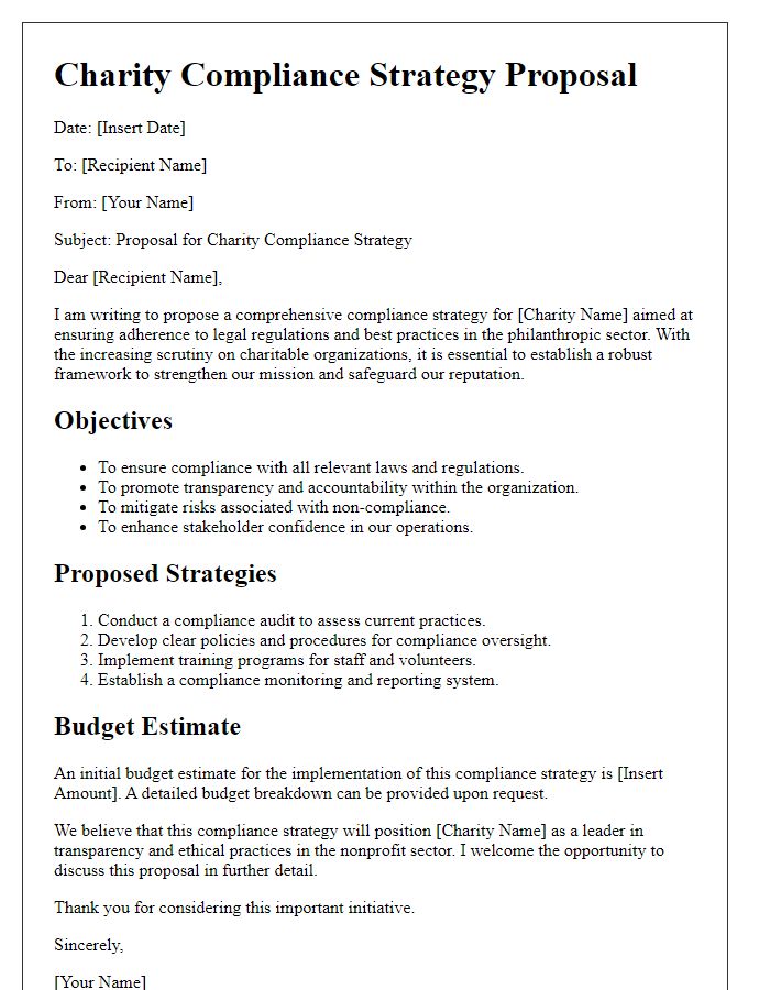 Letter template of charity compliance strategy proposal