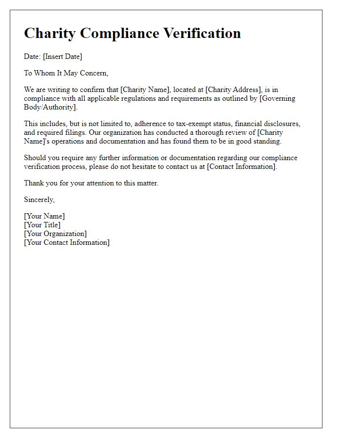 Letter template of charity compliance verification