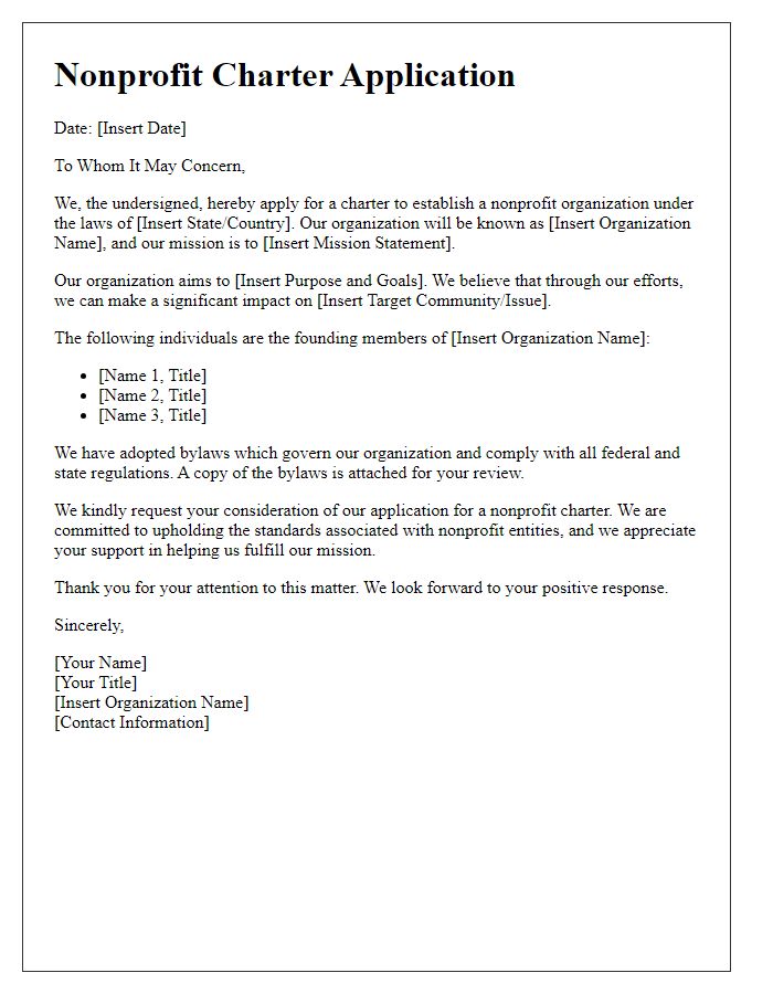 Letter template of nonprofit charter application