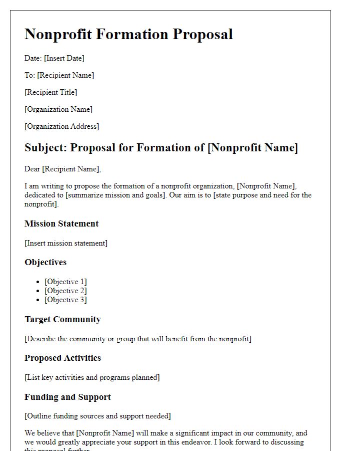 Letter template of nonprofit formation proposal