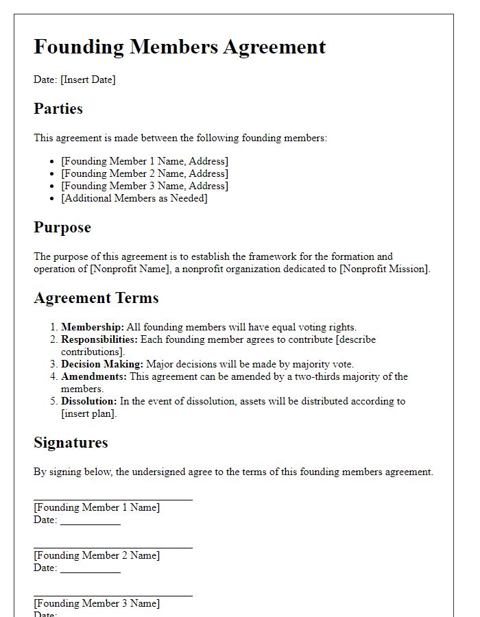 Letter template of nonprofit founding members agreement