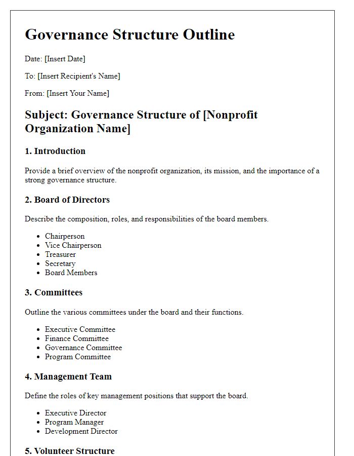 Letter template of nonprofit governance structure outline