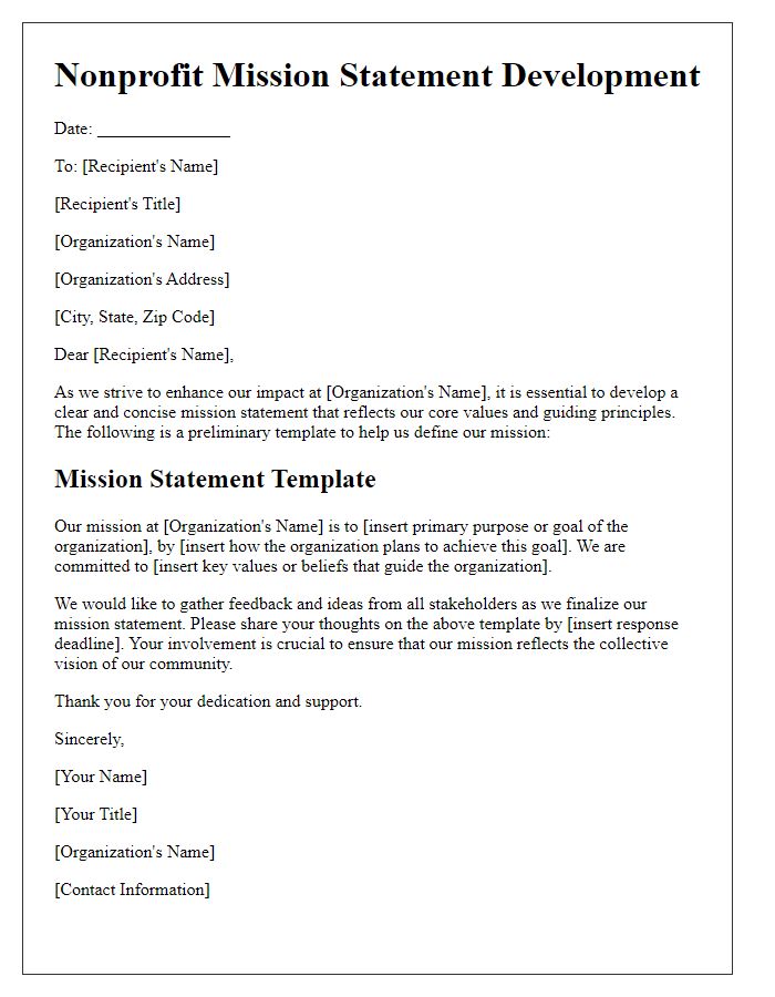 Letter template of nonprofit mission statement development