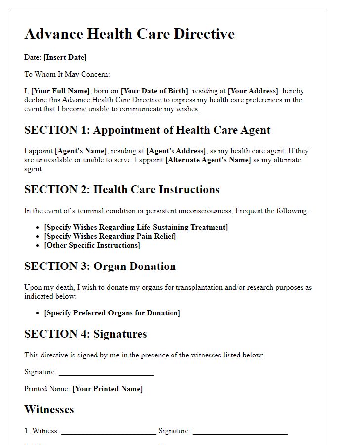 Letter template of Advance Health Care Directive Setup