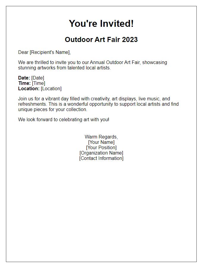 Letter template of art exhibition invitation for an outdoor art fair.