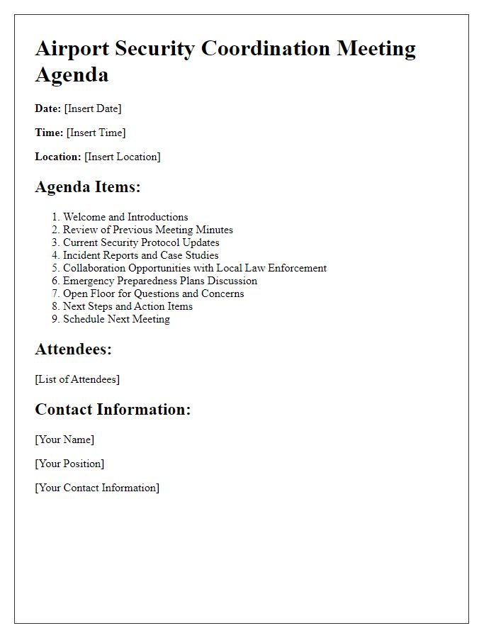 Letter template of airport security coordination meeting agenda