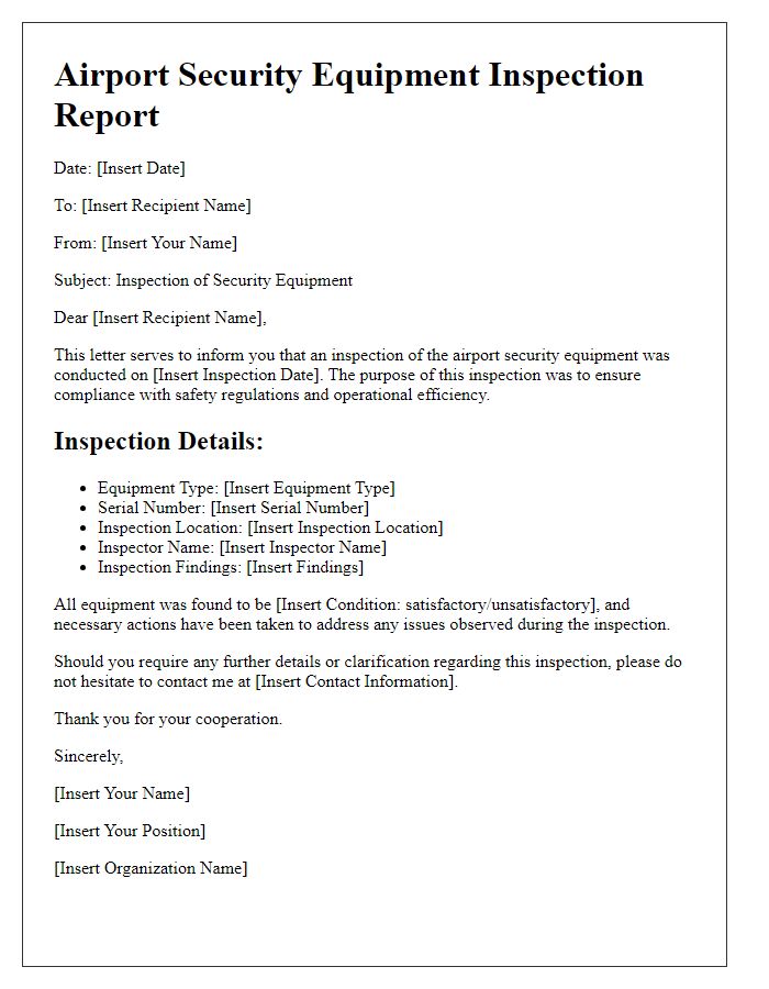 Letter template of airport security equipment inspection