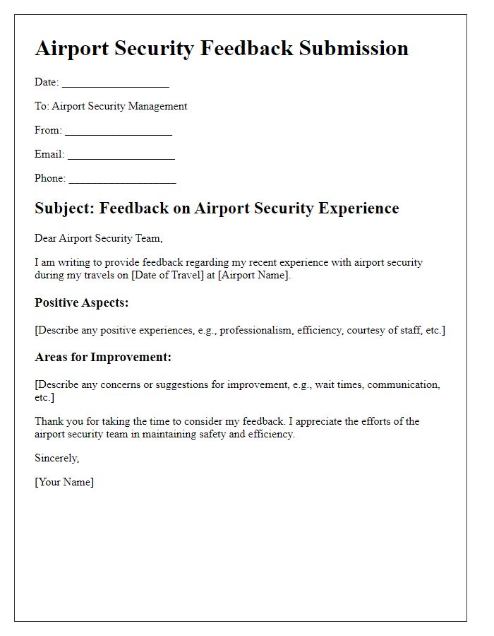 Letter template of airport security feedback submission