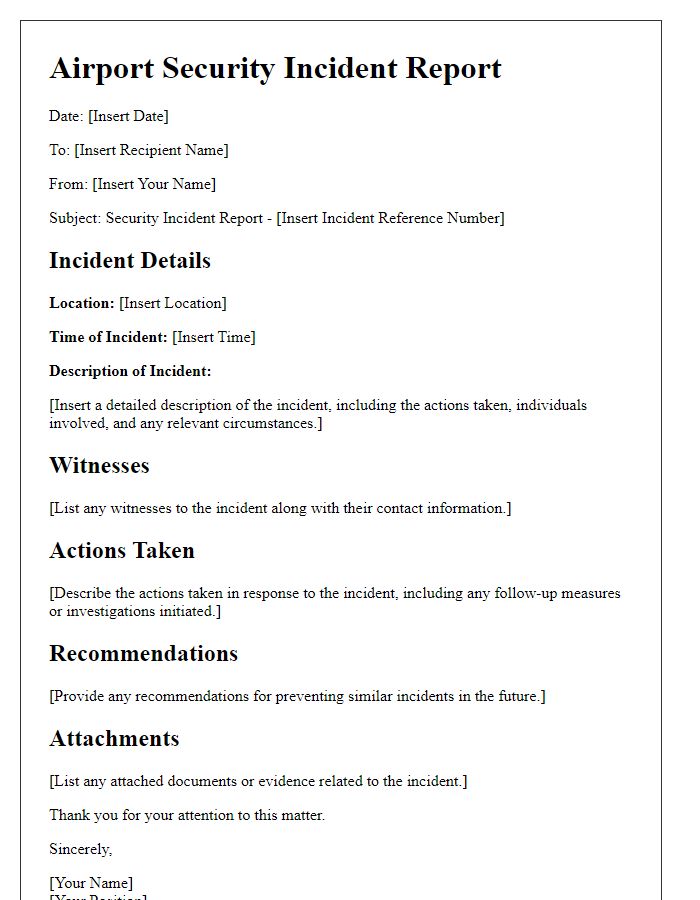 Letter template of airport security incident report