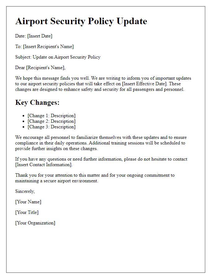 Letter template of airport security policy update