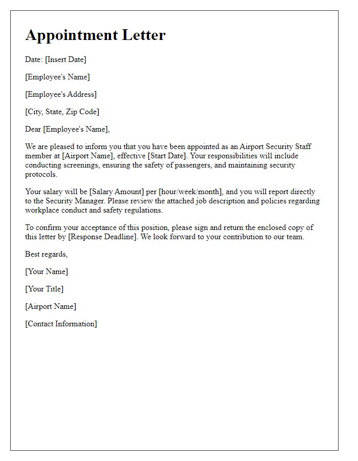 Letter template of airport security staff appointment