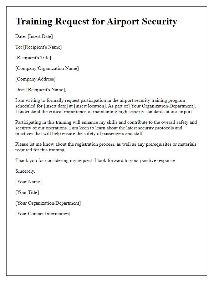 Letter template of airport security training request