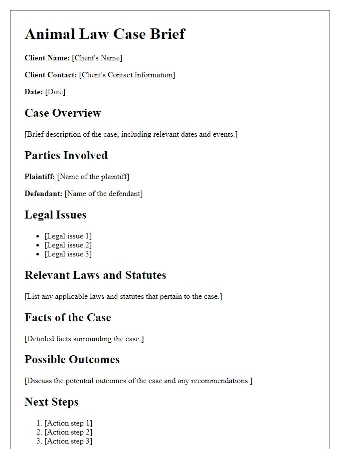 Letter template of Animal Law Case Brief for Clients