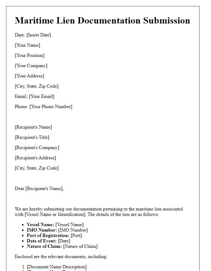 Letter template of Maritime Lien Documentation Submission