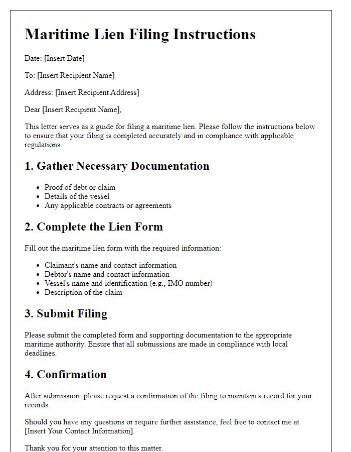 Letter template of Maritime Lien Filing Instructions