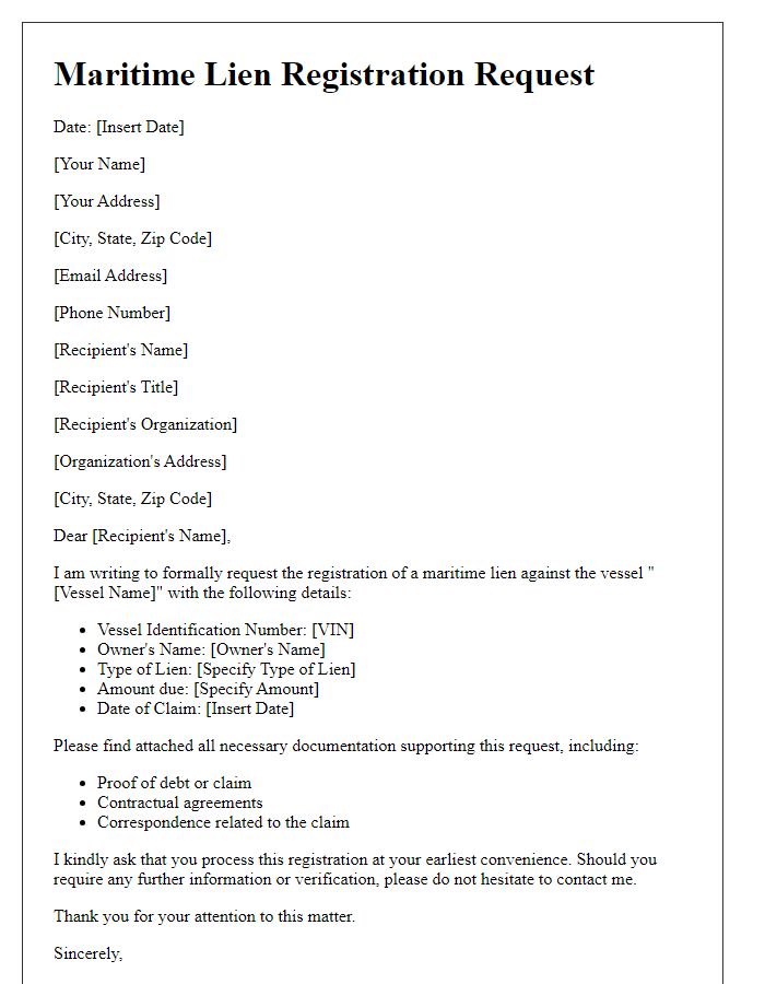 Letter template of Maritime Lien Registration Request