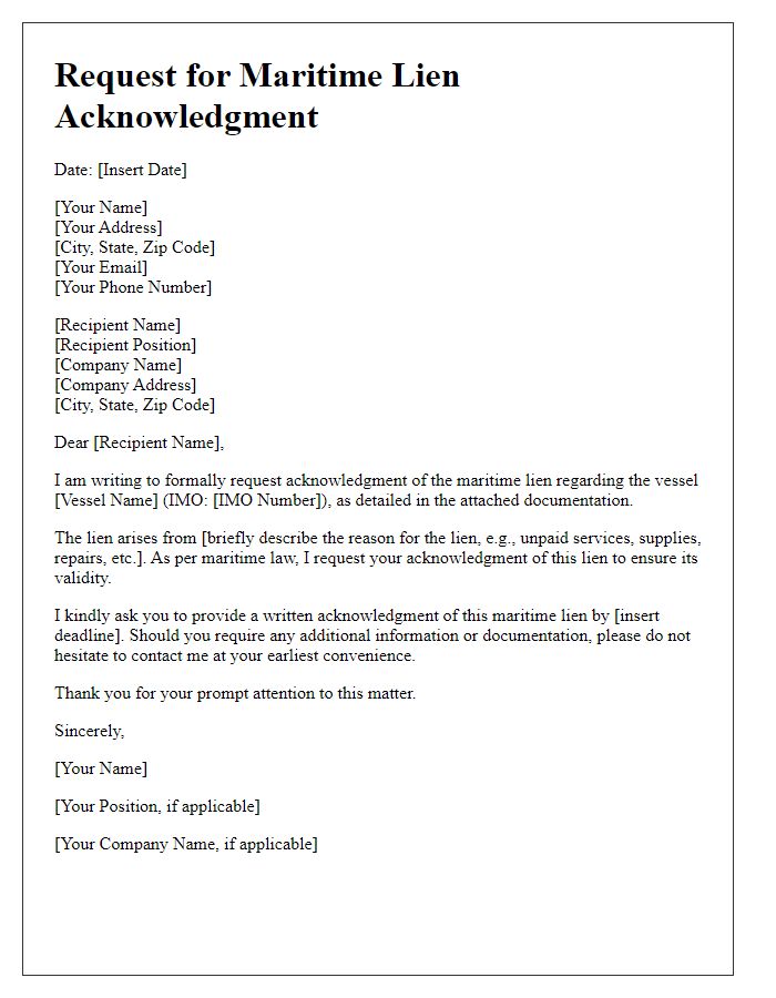 Letter template of Request for Maritime Lien Acknowledgment