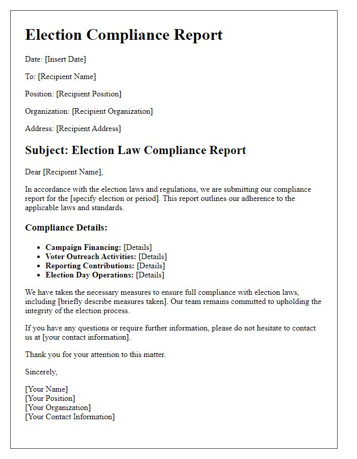 Letter template of election law compliance reporting