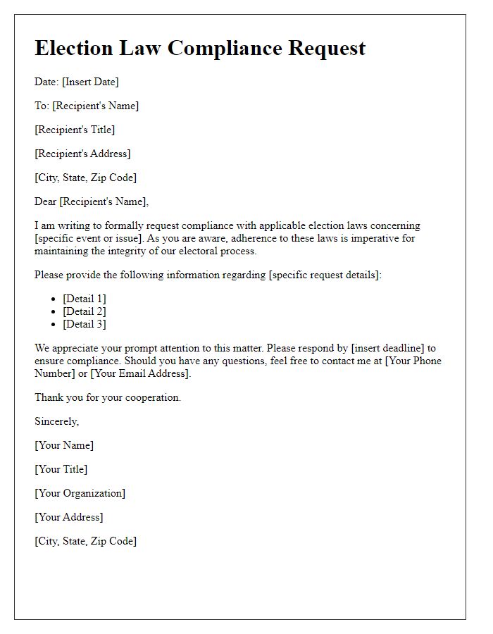 Letter template of election law compliance request