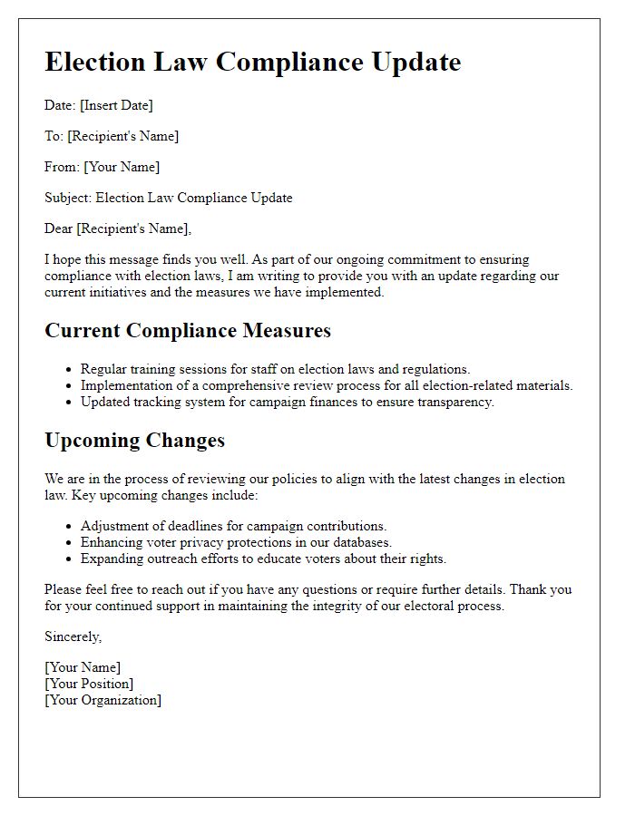 Letter template of election law compliance update