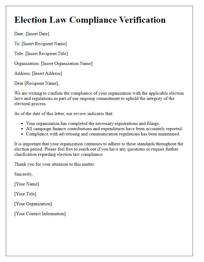 Letter template of election law compliance verification