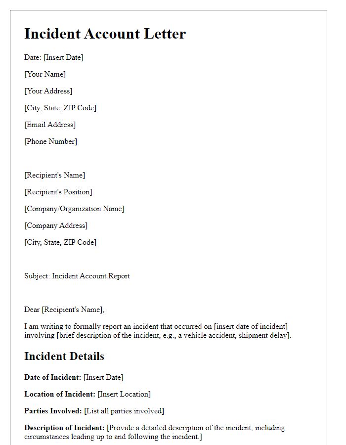 Letter template of incident account under transportation law