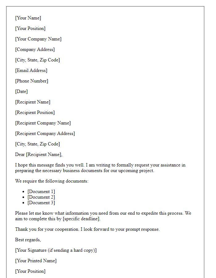 Letter template of business document preparation