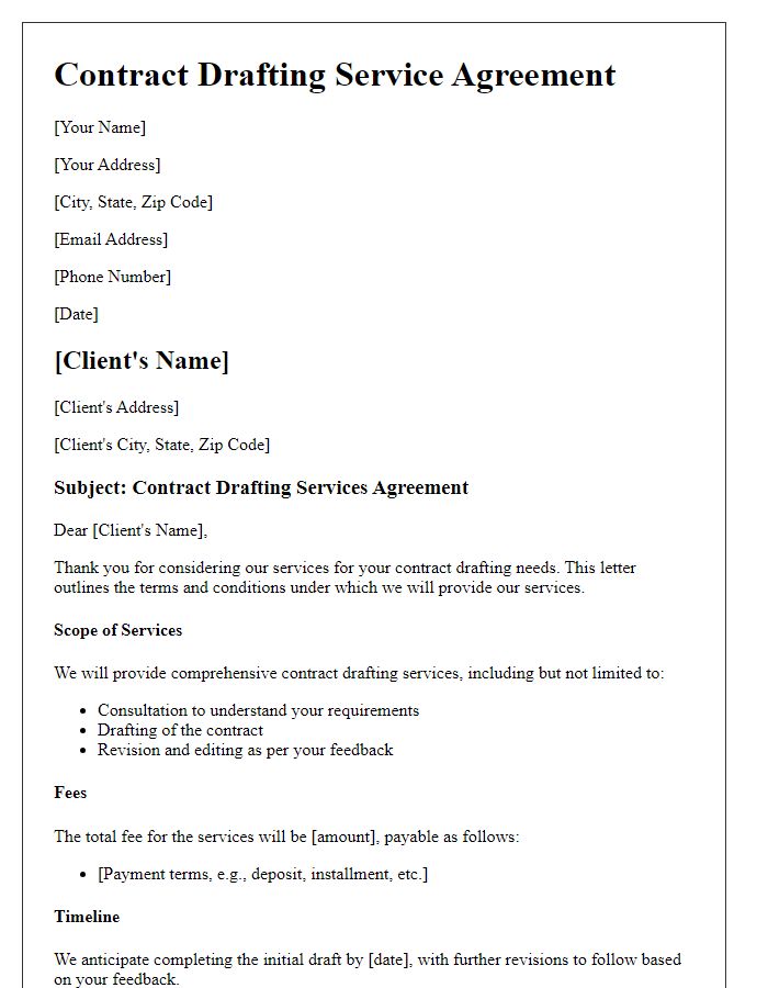 Letter template of contract drafting service