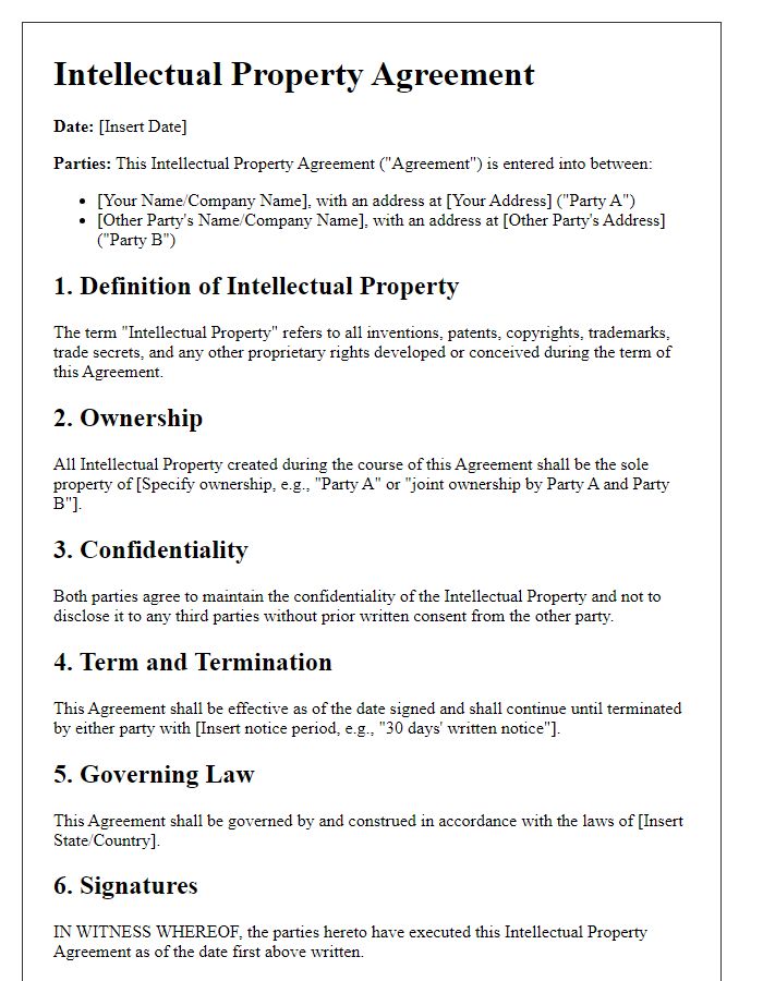 Letter template of intellectual property agreement creation