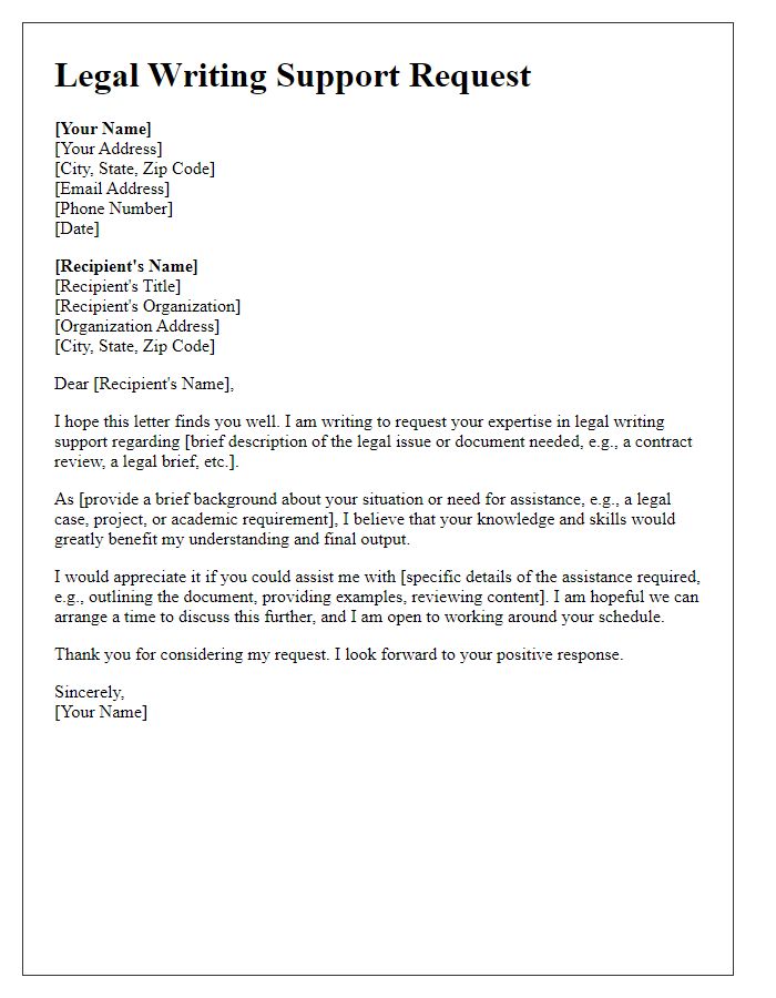 Letter template of legal writing support