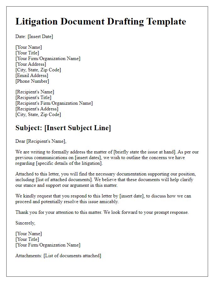 Letter template of litigation document drafting