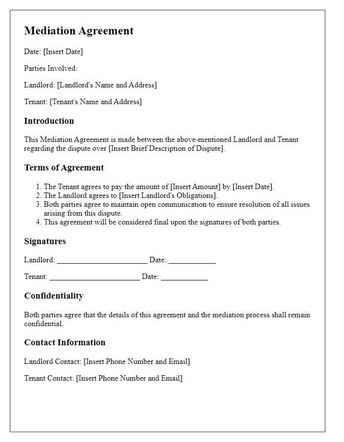 Letter template of mediation agreement for tenant-landlord arguments