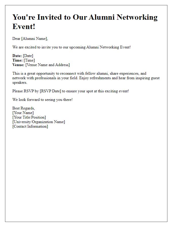 Letter template of Alumni Networking Event Invitation