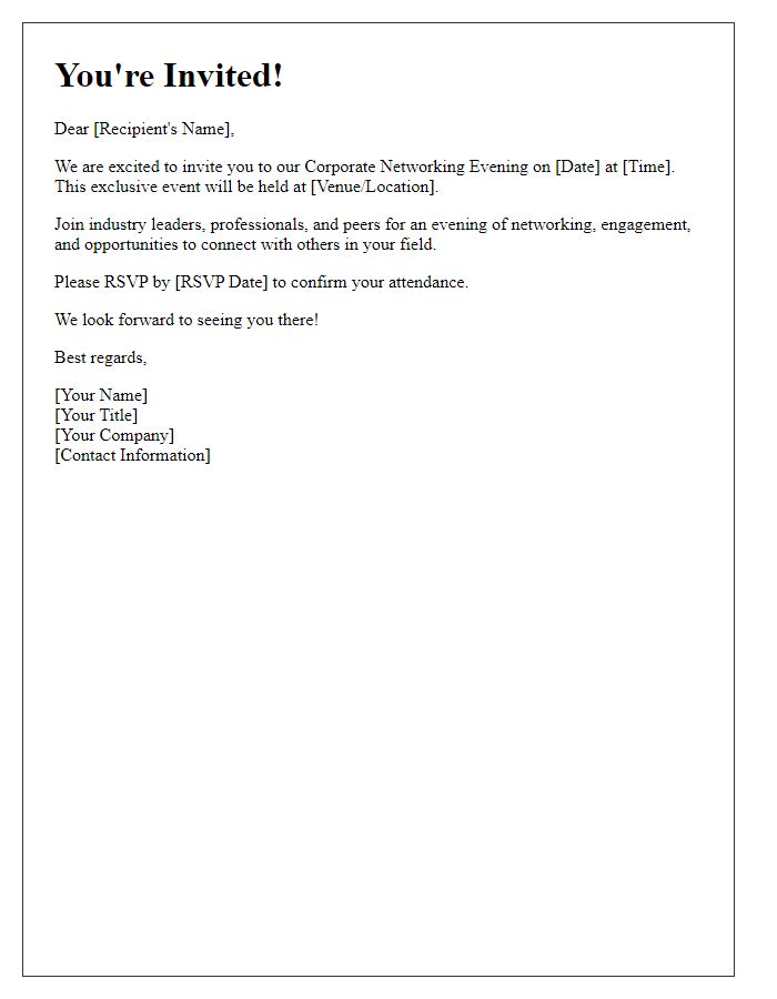 Letter template of Corporate Networking Evening Invitation