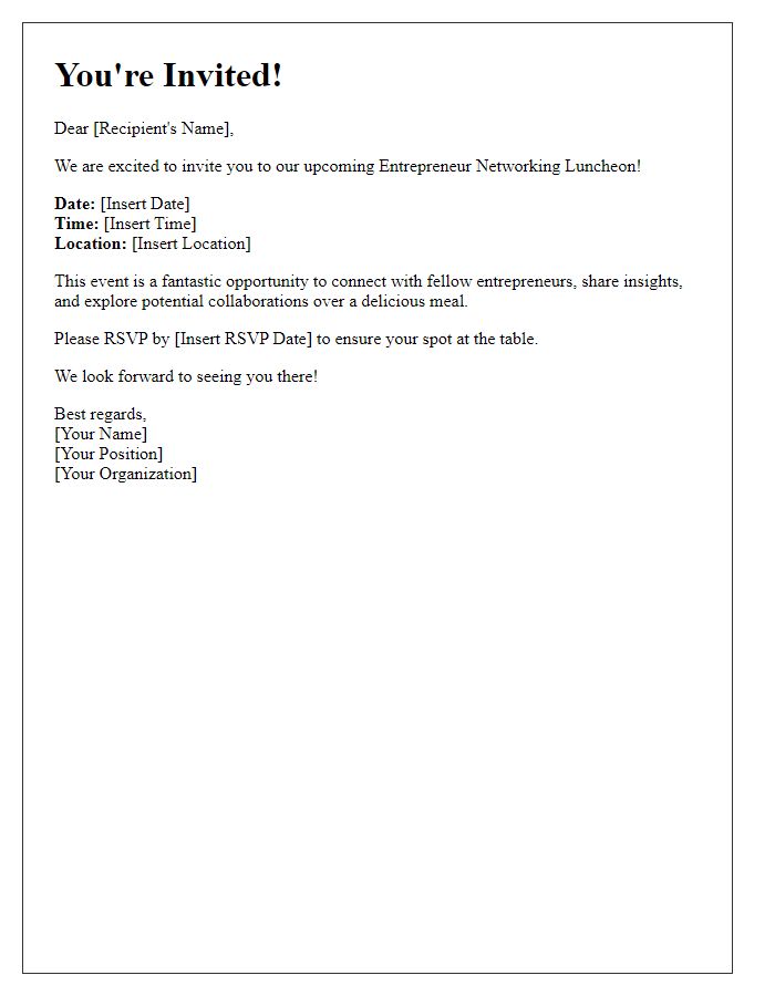 Letter template of Entrepreneur Networking Luncheon Invitation