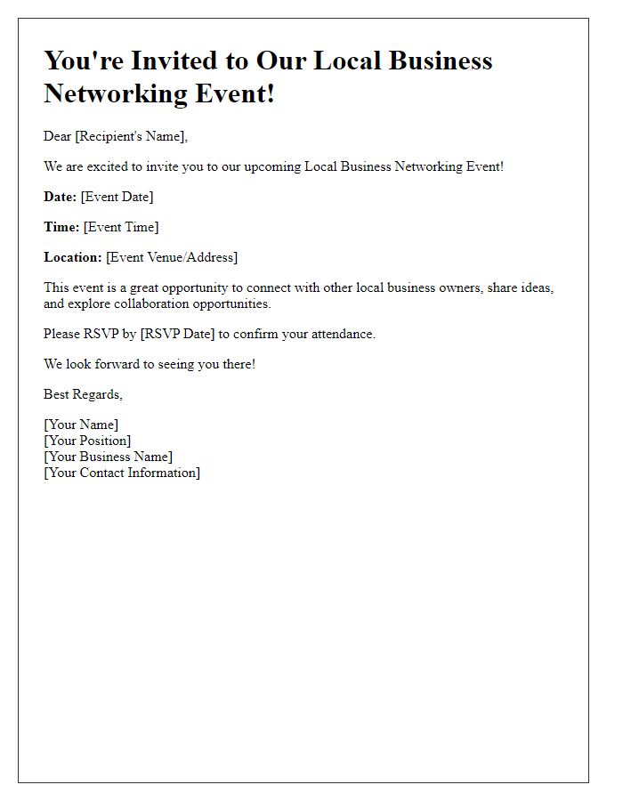 Letter template of Local Business Networking Invitation